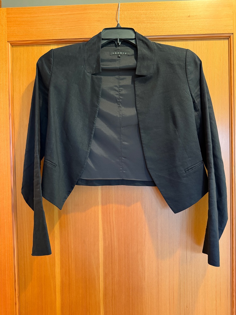 Theory Black Cropped Open-Front Blazer
